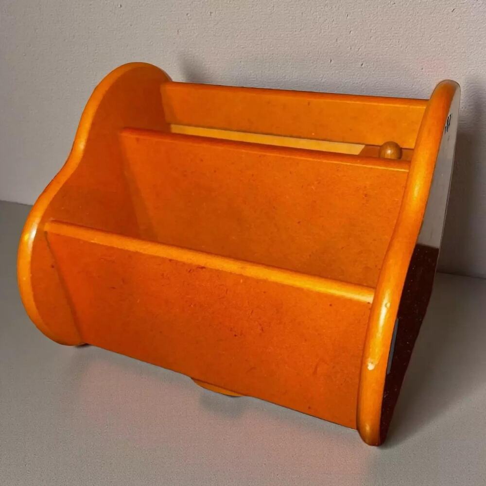 Vintage Wooden Rotating Mail Organizer | Desk Letter Sorter with Lazy Susan Base